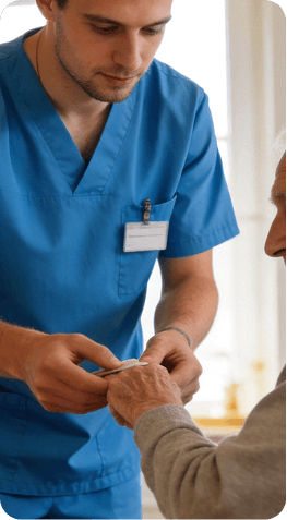 Caregiver assisting senior in wheelchair
